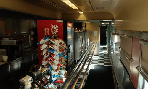 View of front of the counter at the 50's syle train diner at 1880 Town